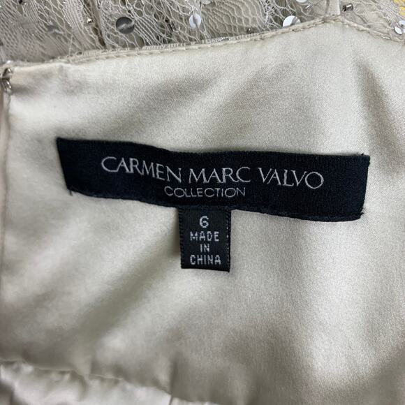 CARMEN MARC VALVO Size 6 Off White Lace Sequined Spaghetti Straps Cocktail Dress - Picture 4 of 4
